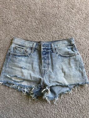 Levi 501 Light Blue Distressed Denim Jean Shorts